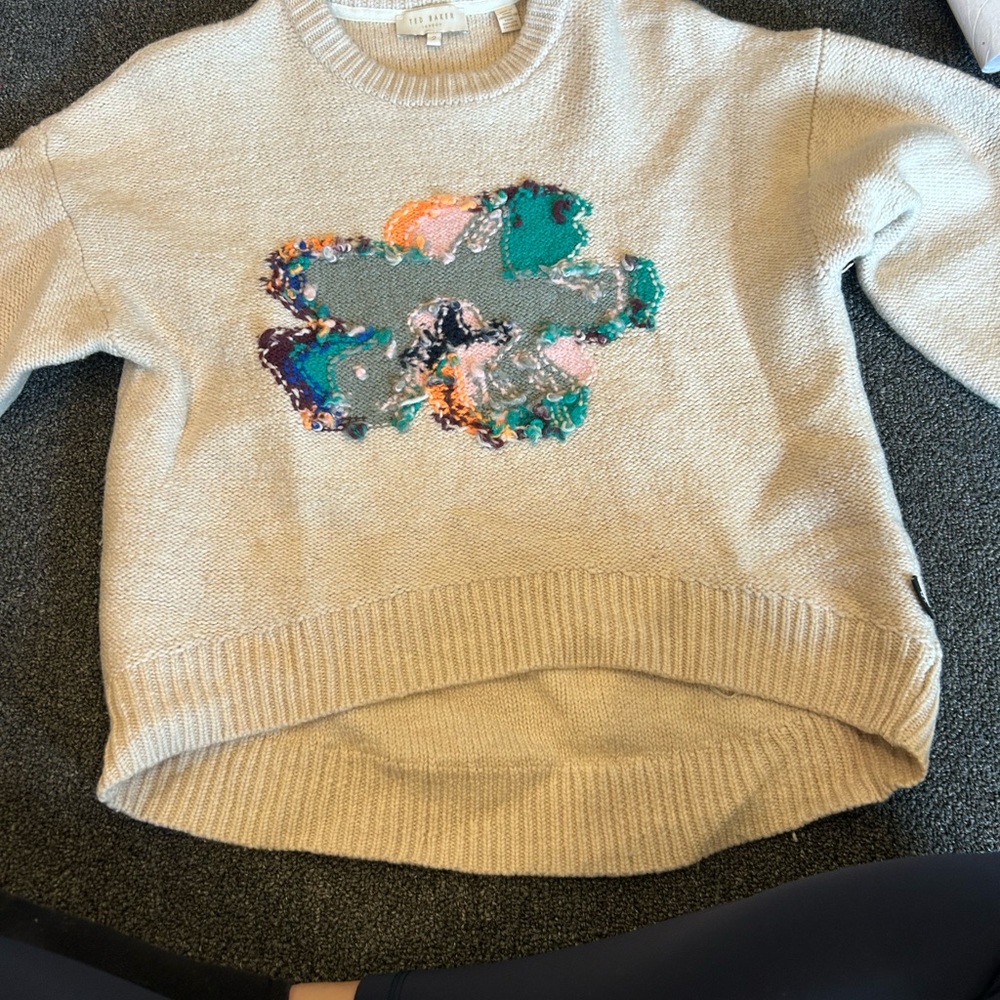 Ted Baker Beige Sweater with Colorful Abstract Design